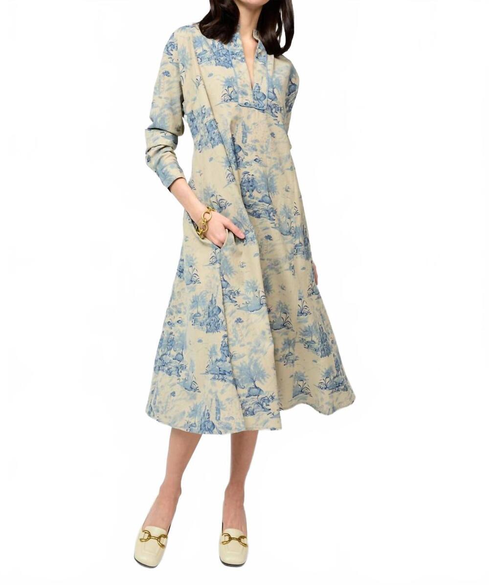 NEW IVY JANE women's toile midi dress in blue multi